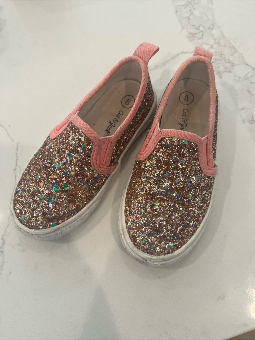 Cat & Jack Rose Gold Glitter Slip-On Sneakers